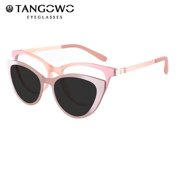 TANGOWO Retro Cateye Óculos de sol das Mulheres Clipe na Marca do Designer Multifuncional Óptico de Óculos de Óculos de grau Armação de CD6817