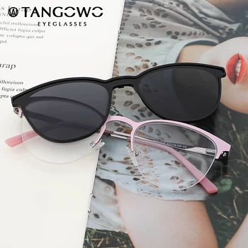 TANGOWO Retro Cateye Óculos de sol Polarizados Mulheres Clipe na Marca do Designer de Óptica Miopia de Óculos Quadro Magnético Óculos DP33105