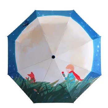 TIANQI Novidade Presentes Pintura de Guarda-chuva Três vezes paraguas Mulheres guarda-Sol Anti-uv, Impermeável Chuva, guarda-Sóis O Pequeno Príncipe