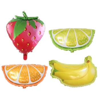 Transfronteiriços de novo verão, limão, laranja, banana, morango, frutas balão de festa decorado com folha de alumínio de balão