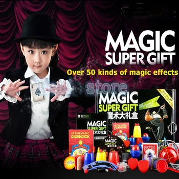 Truque de mágica Conjunto de kit de 50 Tipos de Magia Joga com o DVD de Ensino Profissional Magie Prop Gimick Cartão de crianças magia presente Brinquedo Quebra-cabeça