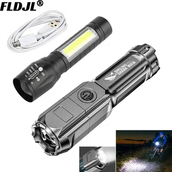 Ultra Brilhante Lanterna Tática Lanterna Recarregável USB Zoomable Flash de Luz Acampando ao ar livre Caminhada de Pesca Tocha Portátil