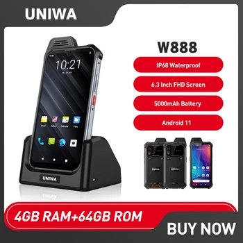 UNIWA W888 Walkie-Talkie PTT Smartphone 4G IP68 Impermeável 4GB de 64GB Telefone Móvel Android, 11 de 6.3 polegadas 5000mAh NFC do Telemóvel