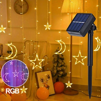USB Powered Solar Estrelas, Lua, Luz 8/2 Modo de Cortina do DIODO emissor de Luz da corda Garland Lâmpada para a Festa de Casamento de Férias de Natal Decoração de Luz