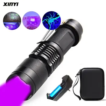 UV Lanterna Luz Ultra Violeta Com Função de Zoom Mini UV Luz Negra Urina de animais de Estimação Detector de Manchas de Escorpião Usar AA/bateria 14500