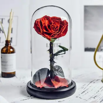 Valentine Preservado Rosa Na Cúpula de Vidro Eterna Rose Flores de Casamento a bela e A Fera para Sempre o Amor de Presentes de Natal para Mulheres