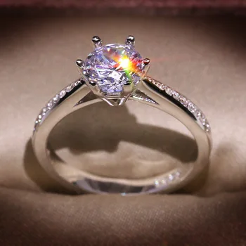 VENDA QUENTE Cor de Prata 1carat Coração de Seta Zircão Pedra 6-garra Anéis de Dedo para as Mulheres, Casamento, Declaração de Jóias de Presente