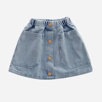 Venda quente Crianças meninas novas verão saia 2020 crianças casual grande bolso botões saia jeans para as meninas 4-9 anos !