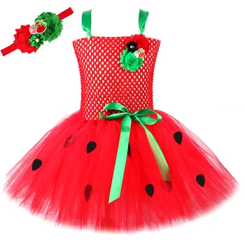 Vermelho Morango Doce Tutu Vestido para Bebê Meninas do Natal Trajes de Halloween para Criança de Aniversário Vestidos Fruto de Tule Roupa