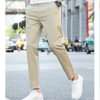 Verão De Tornozelo Comprimento Casual Calças De Mens Vestuário De Elástico Preto De Terno Verde Calças Para Homens Coreia 2022 Respirável Designer Calças