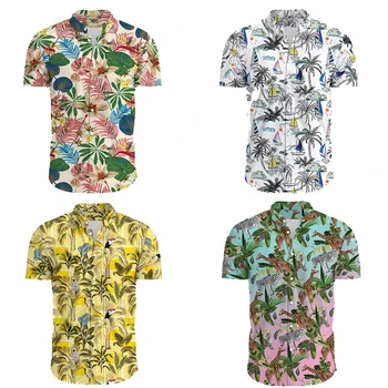 Verão Havaiano de Manga Curta de Mens Camisas de Praia Casual com estampa Floral e Camisas Plus Size S-3XL camisa hawaiana hombre