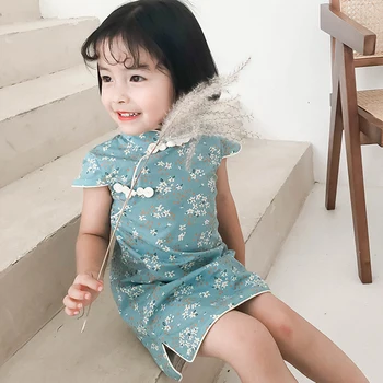 Verão para Crianças Cheongsam Menina de Estilo Chinês, Vestido de Moda Temperamento da Criança Roupas de Crianças