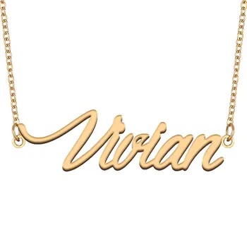 Vivian Nome de Colar para as Mulheres, a Jóia de Aço Inoxidável Banhado a Ouro com Pingente Placa de identificação Femme Mãe, Namorada de Presente