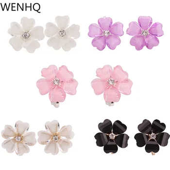 WENHQ coreano Forma de Flor Clipe de Brincos Sem Perfurado para as Mulheres a Moda da Cor do Ouro Banhado a Prata Ouvido, Clip de Punho, Brincos