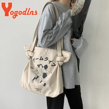 Yogodlns Grande Capacidade de Lona Sacola para as Mulheres de Impressão Adolescente Escola Bookbag de Viagem Luz Bolsa Japonesa Saco de Ombro