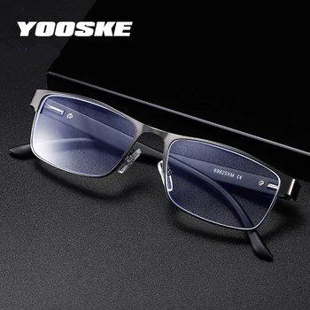 YOOSKE High-end Anti Azul Raios Óculos de Leitura Homens de Negócios Liga de Óculos com Presbiopia com Lentes para Leitor de Dioptria +1.0 a 4.0