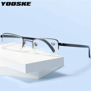 YOOSKE Metal Metade Armação de Óculos de Leitura Homens de Negócios Anti Luz Azul Prescrição Presbiopia Óculos Mulheres de Dioptria +1.25