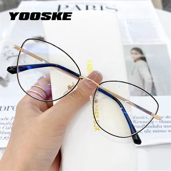 YOOSKE Metal Olho de Gato Armações de Óculos de Mulheres Anti Óptico Leve Azul de Óculos de Moda feminina Bluelight Bloqueio de Computador Óculos