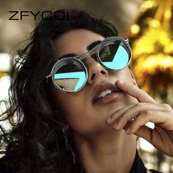 ZFYCOL o Design da Marca Steampunk Óculos de Homens, Mulheres Retro Gótico Rodada Masculina Óculos de Metal da forma de Condução de Óculos de proteção UV400
