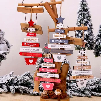 Árvore de natal de madeira, enfeites de DIY decorações de Natal coloridas de madeira criativa alfabeto pingente de árvore de Natal