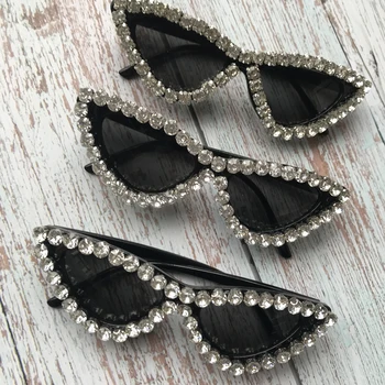 Óculos de sol das senhoras feito a mão com diamantes decorativos borda preta senhoras moda jovem retro praia de viagens, óculos de sol UV400
